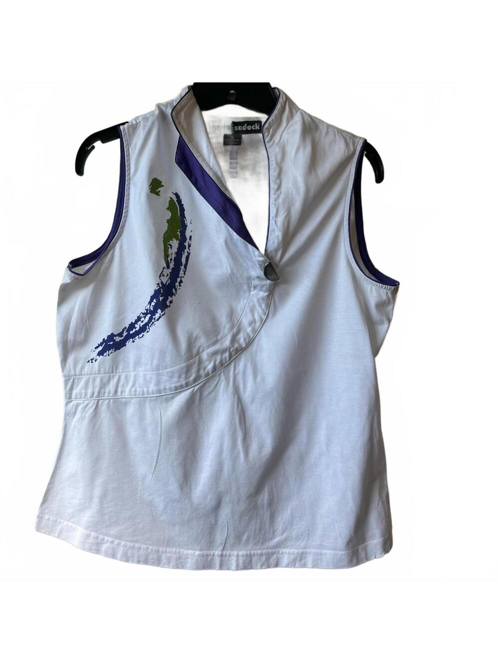 Jamie Sadock White Top Purple Green Accent Golf Athletic Shirt